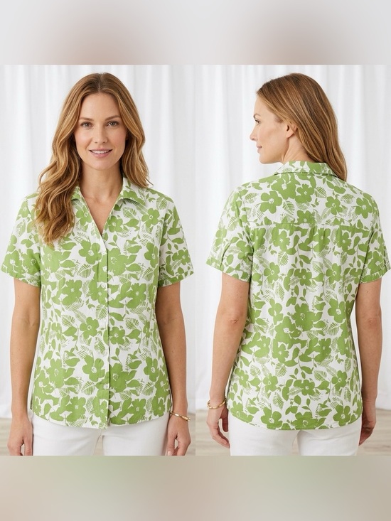 Basic Editions Tops - Basic Editions Women’s Floral
Print Short Sleeve Aloha Button Up Shirt Size XL